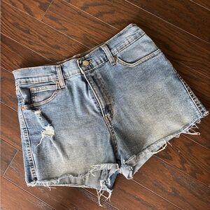 Levi High-Rise Distressed Denim Shorts - Light Blue